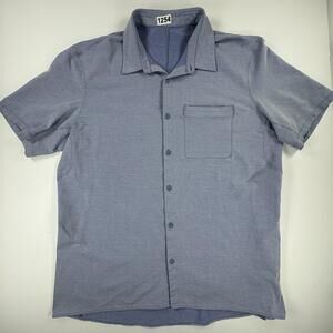 Lululemon Shirt Mens XL Blue Solid Short Sleeve Button Up Knit Casual Top